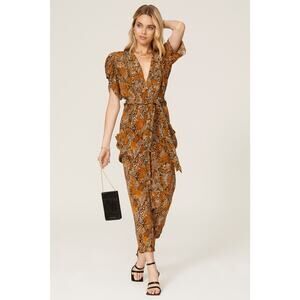 Gilner Farrar Jade Viper Snakeskin Print Puff Sleeve Jumpsuit Size XL